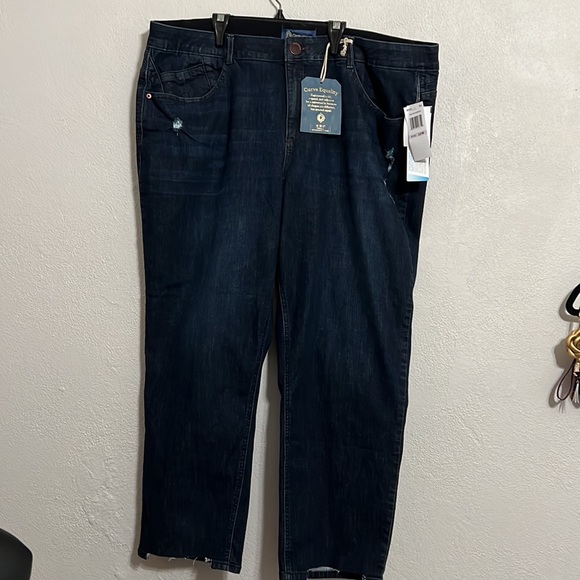 NWT Women’s Democracy Ab Solution High Rise Straight Step Hem Dark Blue Jeans - Picture 3 of 11